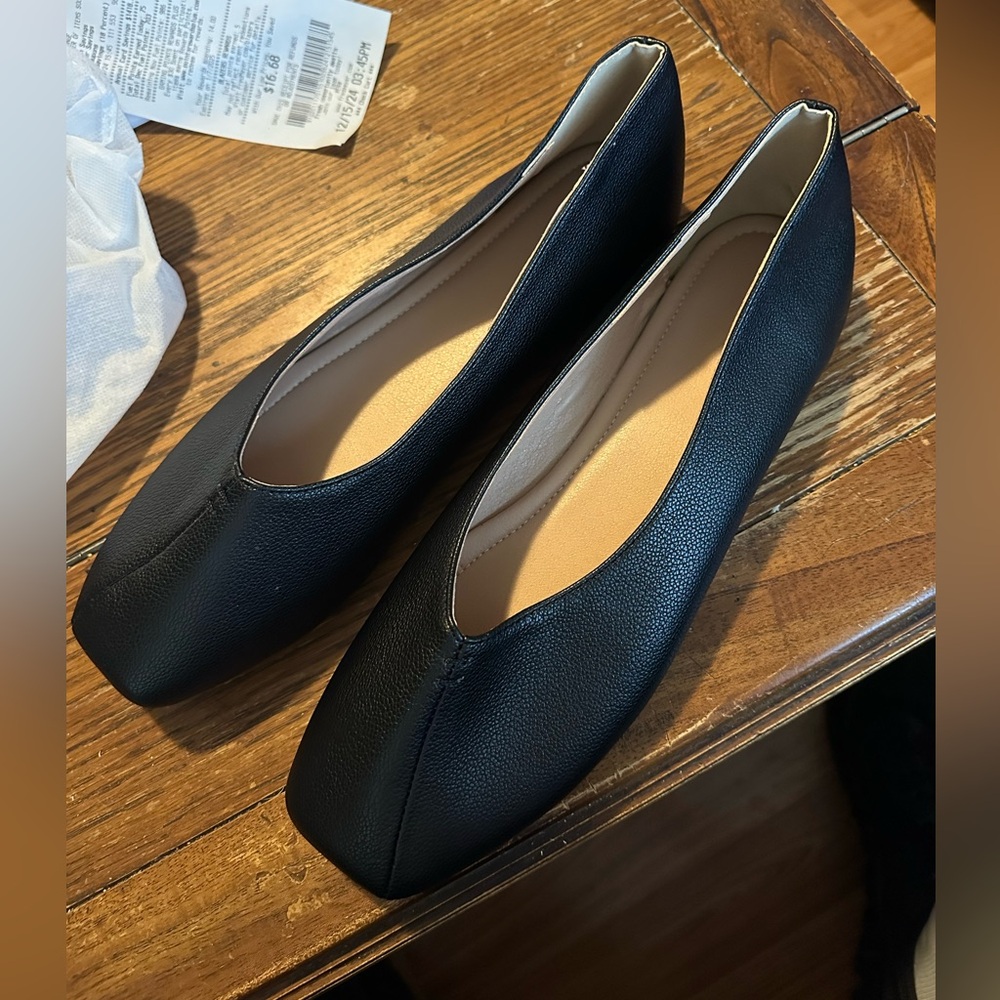 Womens Size 16 Black PU Leather Flats
